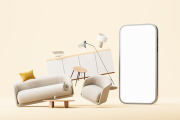 Smartphone and furniture from online shop