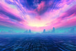 Synthwave neon colorful abstract digital computer landscape, pink and blue, background
