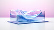 A 3d gift icon, 3d icon, crystal glass material, mass effect, translucent material, light violet and light blue style, in surreal 3d landscape style, in futuristic colorful waves, 
