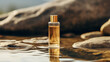 skincare product lying in golden waters, there is no text on the product, it is a clean minimalistic little bottle --ar 16:9 --v 5.2 Job ID: b515bc18-3e78-410a-8bd0-1189e9fc7edd