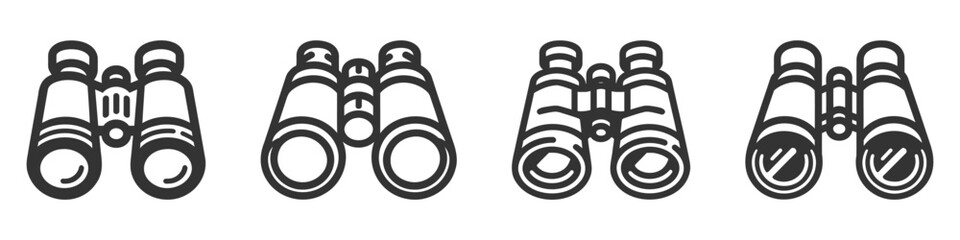 Canvas Print - Binoculars icon set, pack, collection. Black icon on a white background. Vector illustration.