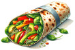 Watercolor Food of California Veggie Wrap , cafe menu , illustration isolated on transparent background, PNG File.