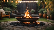 A Fire Pit On The Luxury Patio In The Backyard