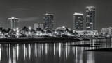Fototapeta Miasta - City skyline at night in West Palm Beach in black and white theme