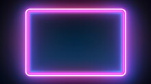 Vector 3d Render, Square Glowing In The Dark, Pink Blue Neon Light, Illuminate Frame Design. Abstract Cosmic Vibrant Color Backdrop. Glowing Neon Light. Neon Frame With Rounded Corners.

