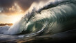 © VisionalMedia - Surfing ocean wave at sunset. 3D rendering and illustration.