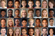 Photo collage of group of glad smiling children, women and men.