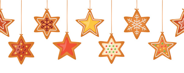 christmas hanging gingerbread cookies decoration seamless pattern vector illustration