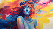 Female Model Art Painting  With Colorful Brush Strokes