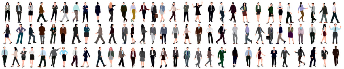 modern business people bundle. vector realistic illustrations of diverse multinational standing cart