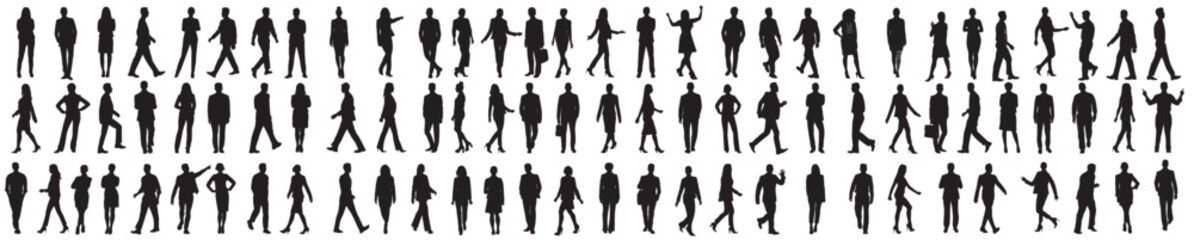 business people silhouette, man and woman team, isolated on white background