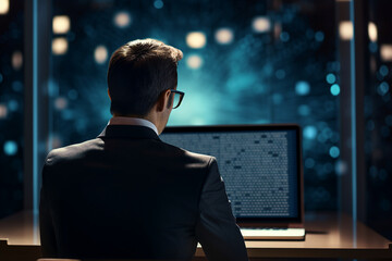 Generative AI conceptual portrait of successful business person man woman hacker programmer in office