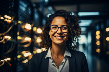 Generative AI conceptual portrait of successful business person man woman hacker programmer in office