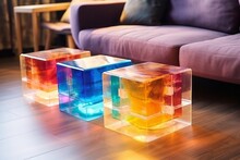 Furniture And Interior Items Made Of Colored Transparent Epoxy Resin