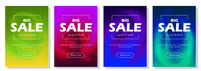 Wall Mural - fluid effect sale posters set. abstract creativity and art. electronic commerce and marketing. green