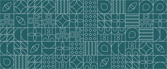 Green and white modern vector abstract geometric banner with nature outline simple shapes graphic pattern