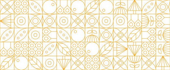 White and yellow geometric minimal pattern mosaic. Simple outline nature shapes, modern bauhaus banner vector design