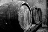 Fototapeta  - Old vintage wine barrels, Wine Barrels in Cellar