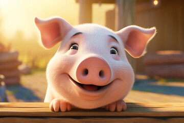 Wall Mural - cartoon illustration of a cute pig smiling