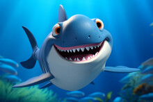 Cartoon Illustration Of A Cute Shark Smiling