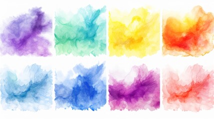 Wall Mural - Set of bright watercolor backgrounds isolated in different colors