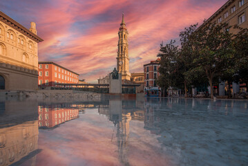 Wall Mural - spain zaragoza city architecture and landscapes colorful sunset clouds and light