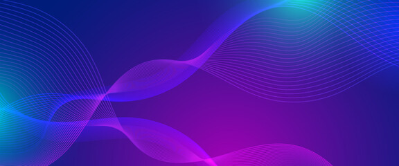 Wall Mural - blue and purple violet vector techno abstract banner with wavy lines. minimalist modern wavy concept