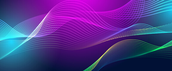 Wall Mural - blue green and purple violet vector abstract technology flowing waves design banner. minimalist mode