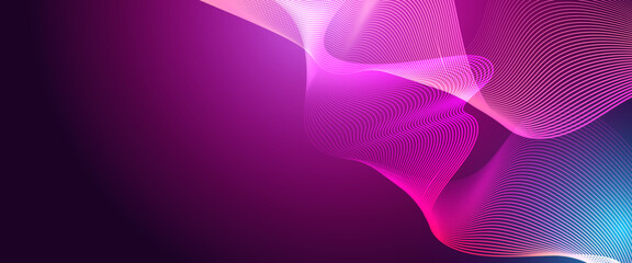 Wall Mural - blue and purple violet vector techno abstract banner with wavy lines. minimalist modern wavy concept