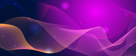 Wall Mural - orange and purple violet vector glowing technology wavy lines banner with technology style. minimali