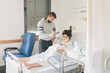 © julio - Positive couple with newborn baby in hospital