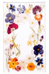 Wall Mural - Transparent acrylic frame with pressed flowers isolated on white background