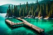 An enchanting digital illustration of the Jetty of Vikingholme in Emerald Bay, where the colors are heightened to convey a dreamlike quality, with mythical elements like ethereal mist rising from the 
