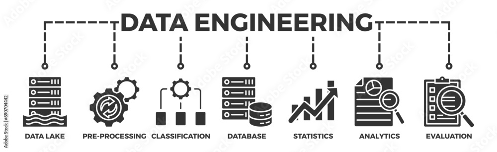 Data engineering banner web icon vector illustration concept with icon ...
