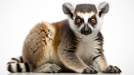 Wall Mural - Ring-tailed lemur, Lemur catta, in front of white background. generative ai