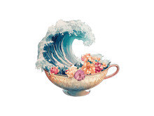 Vector Traditional Japanese Ramen And The Great Wave Of Kanagawa On A Bowl Ukiyoe Style Of Illustration