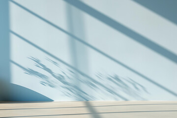 Sticker - Blue wall with shadows in empty room. Geometric shadow on light blue wall. Minimal interior background