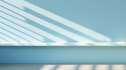 Sticker - Blue wall with shadows in empty room. Geometric shadow on light blue wall. Minimal interior background