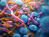 Fototapeta  - macro view of healthy gut bacteria and microbes