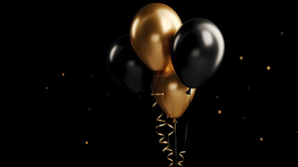 Canvas Print - Luxury black gold balloon on the black background, celebration background