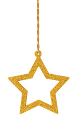 Wall Mural - Hanging golden glittering star isolated on transparent background