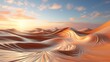 A desert mirage, with shimmering heat waves rising from the sand, creating optical illusions and adding an ethereal quality to the vast and sun-drenched landscape