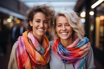 Wall Mural - Beautiful lesbian girls hugging, LGBT glag