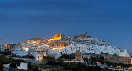 Wall Mural - view of the white city of Ostuni just before sunrise