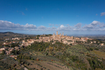 Poster - drone panorama view of the Italian hill town of San Gimignano in Tuscany