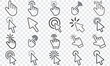Pointer click.Hand pointer icons. Cursor arrow icon. Clicking finger. Computer mouse click.Hand Cursor. Click icon. Mouse pointer set. Arrow cursor. Vector illustration
