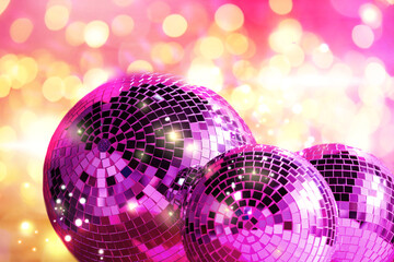 Canvas Print - Shiny disco balls against blurred lights, bokeh effect