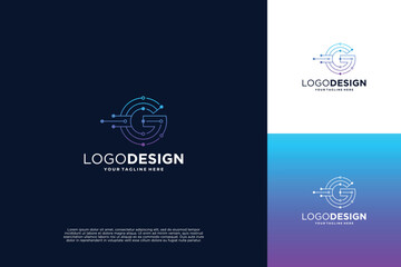 Poster - Letter G modern digital dot connection logo design inspiration