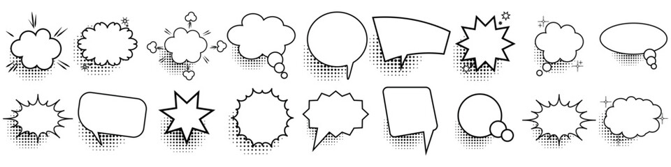 Wall Mural - speech bubble icon set with halftone. talk, cloud comic speech bubbles collection.