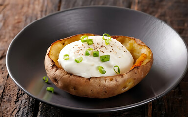 Canvas Print - Capture the essence of Baked Potato and Sour Cream in a mouthwatering food photography shot Generative AI